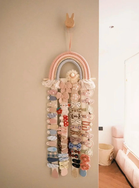 韩国ins儿童发夹收纳带条璧挂式头饰整理带宝宝发卡彩虹墙壁装饰