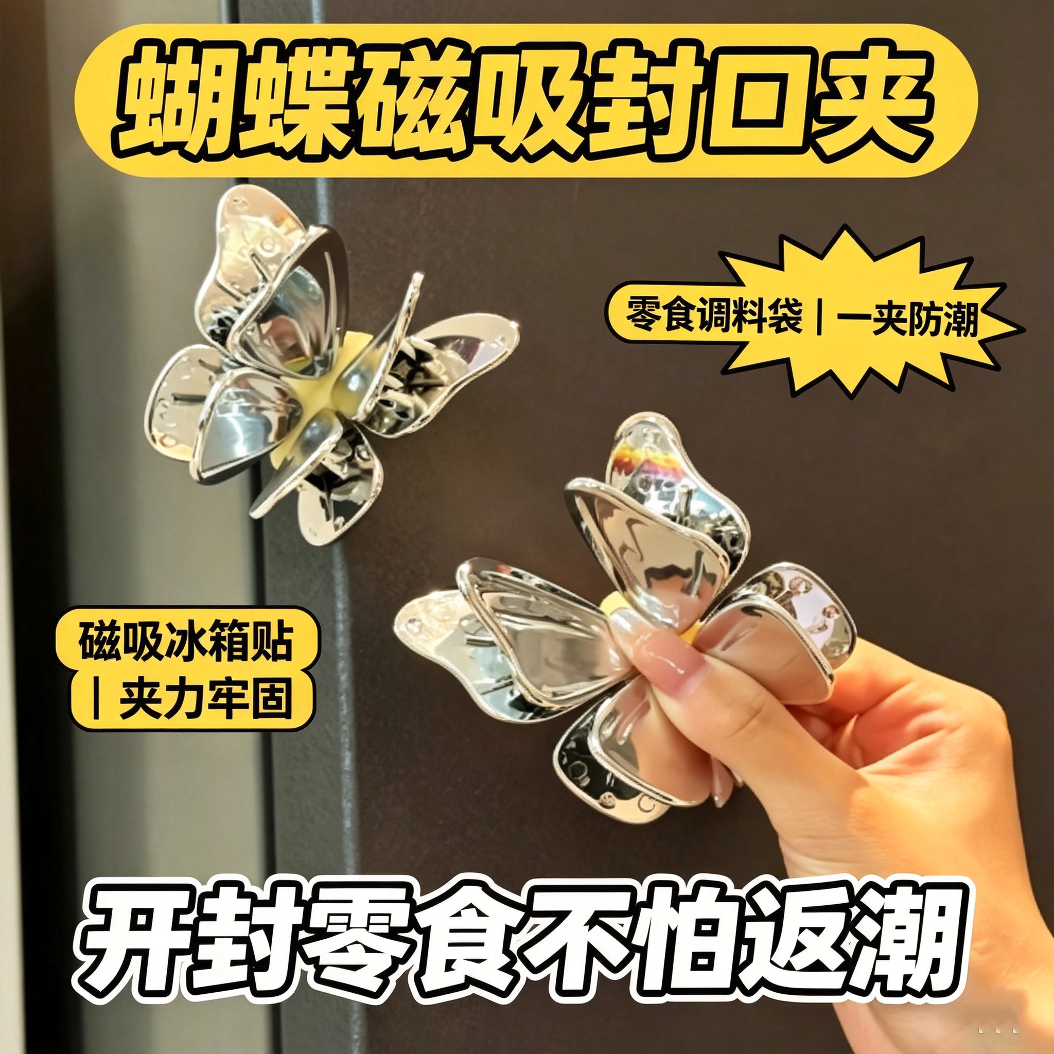 蝴蝶封口夹磁吸冰箱贴零食