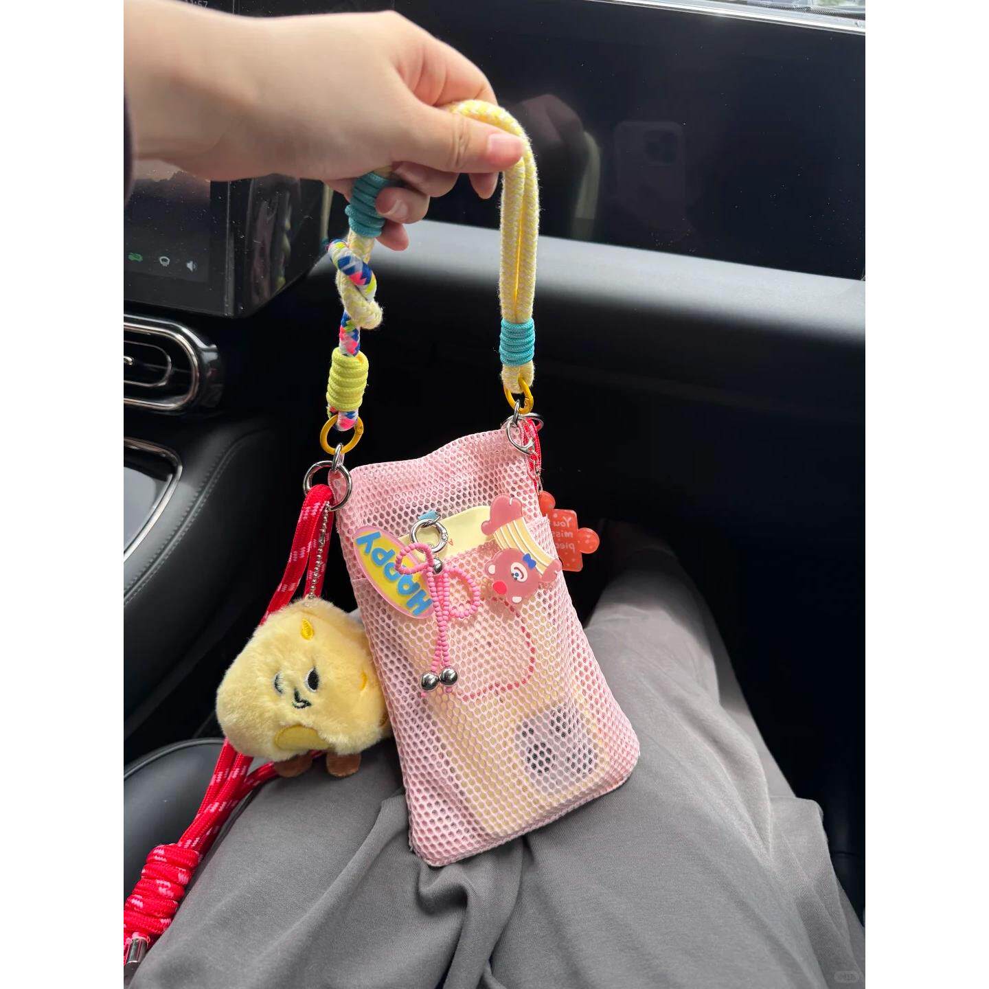 甜美小清新手机包包女夏日户外精简出行单肩包斜挎网纱便携收纳包
