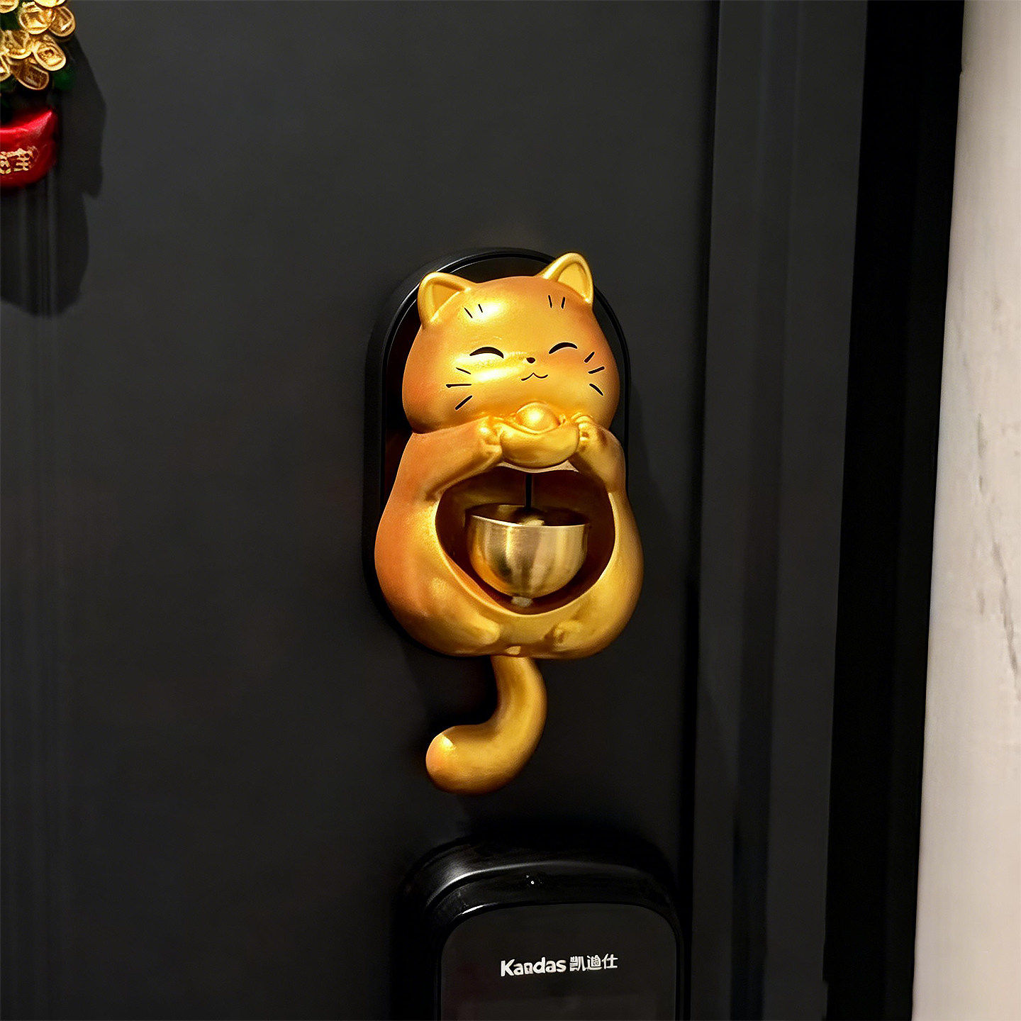 招财猫磁吸门铃智能门锁装饰摆件开门提醒铃铛新年礼物门挂装饰品