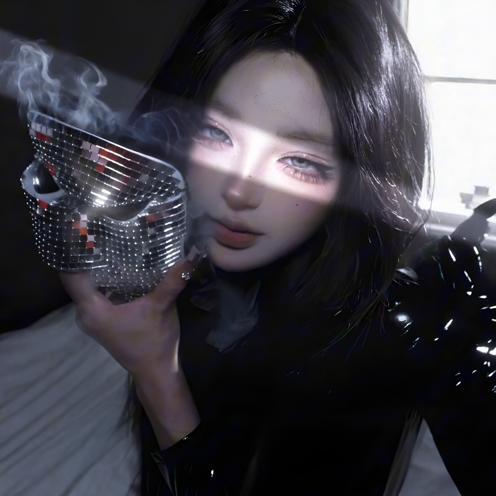 【假面女郎】赛博风覆面系镜面碎钻面具酒吧跳舞表演拍照出片道具