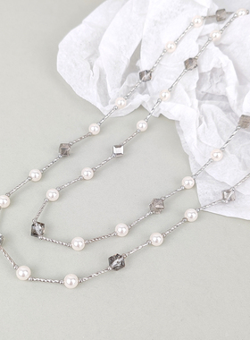 女王空间 施家珠长款菱形闪耀毛衣链气质优雅双层项链设计款多戴