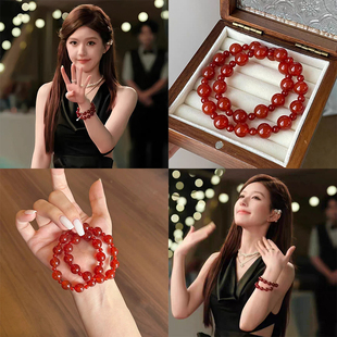 手链 双层红玛瑙手串大小珠时尚 女王空间 许我耀眼赵露思同款