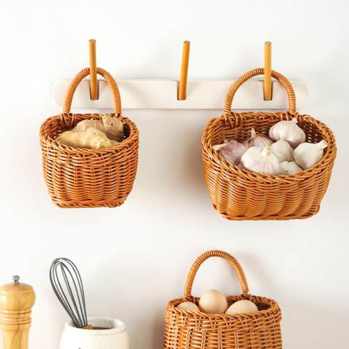 舍里 厨房葱姜蒜收纳筐小花篮挂篮墙上置物筐手工编织篮壁挂篮子