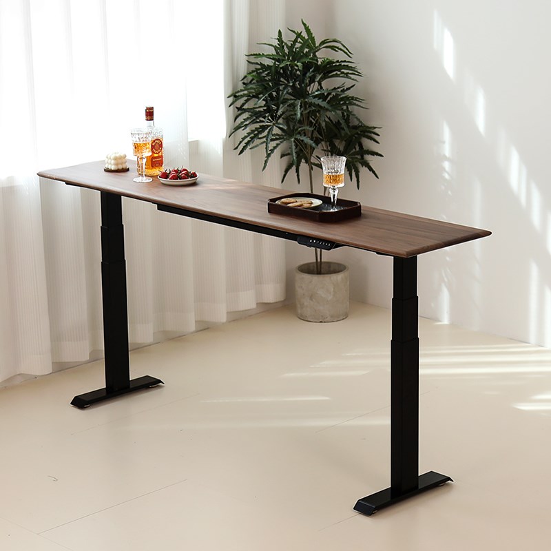 实木电动升降桌站立式智能超窄版40cm高脚吧台长条桌黑胡桃木书桌
