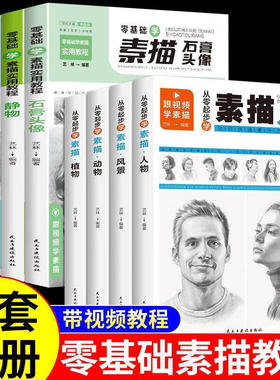 素描入门自学零基础教程初学者入门套装人物动物植物静物几何体结构风景石膏头像教程视频教材成人素描从零起步学实用教程正版书籍