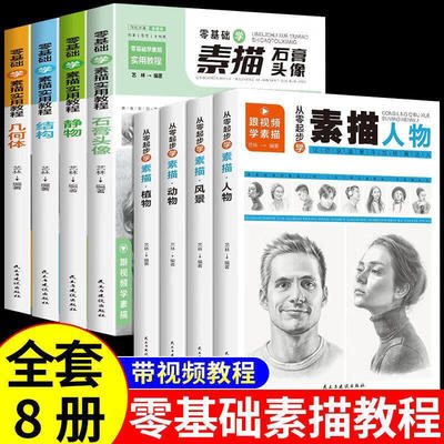 素描入门自学零基础教程初学者入门套装人物动物植物静物几何体结构风景石膏头像教程视频教材成人素描从零起步学实用教程正版书籍