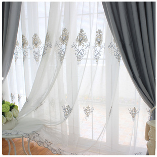 现代简约白色绣花窗纱加厚棉麻遮光窗帘客厅卧室阳台窗帘成品定制