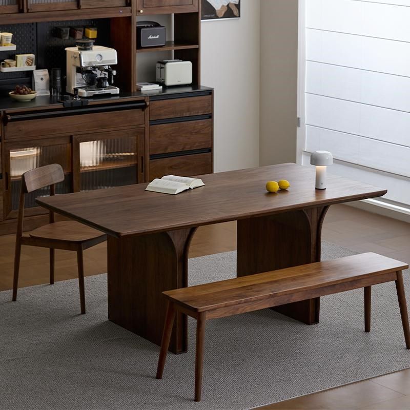 北美黑胡桃木餐桌长方形实木大板书桌侘寂风原木茶桌办公桌一体桌