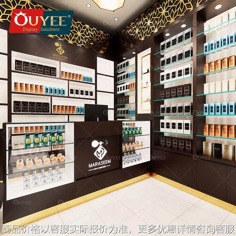 香水化妆品轻奢中岛柜台专卖店有机玻璃多层展示架来图定制设计