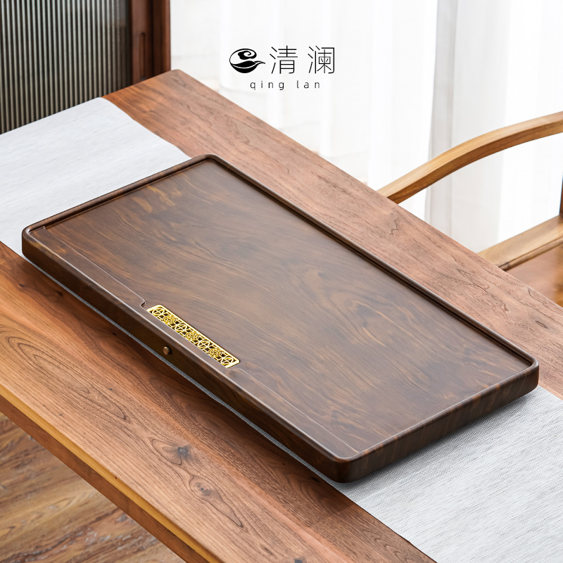 清澜整块高端茶盘家用2023新款实木排水干泡茶台办公室茶海电木款