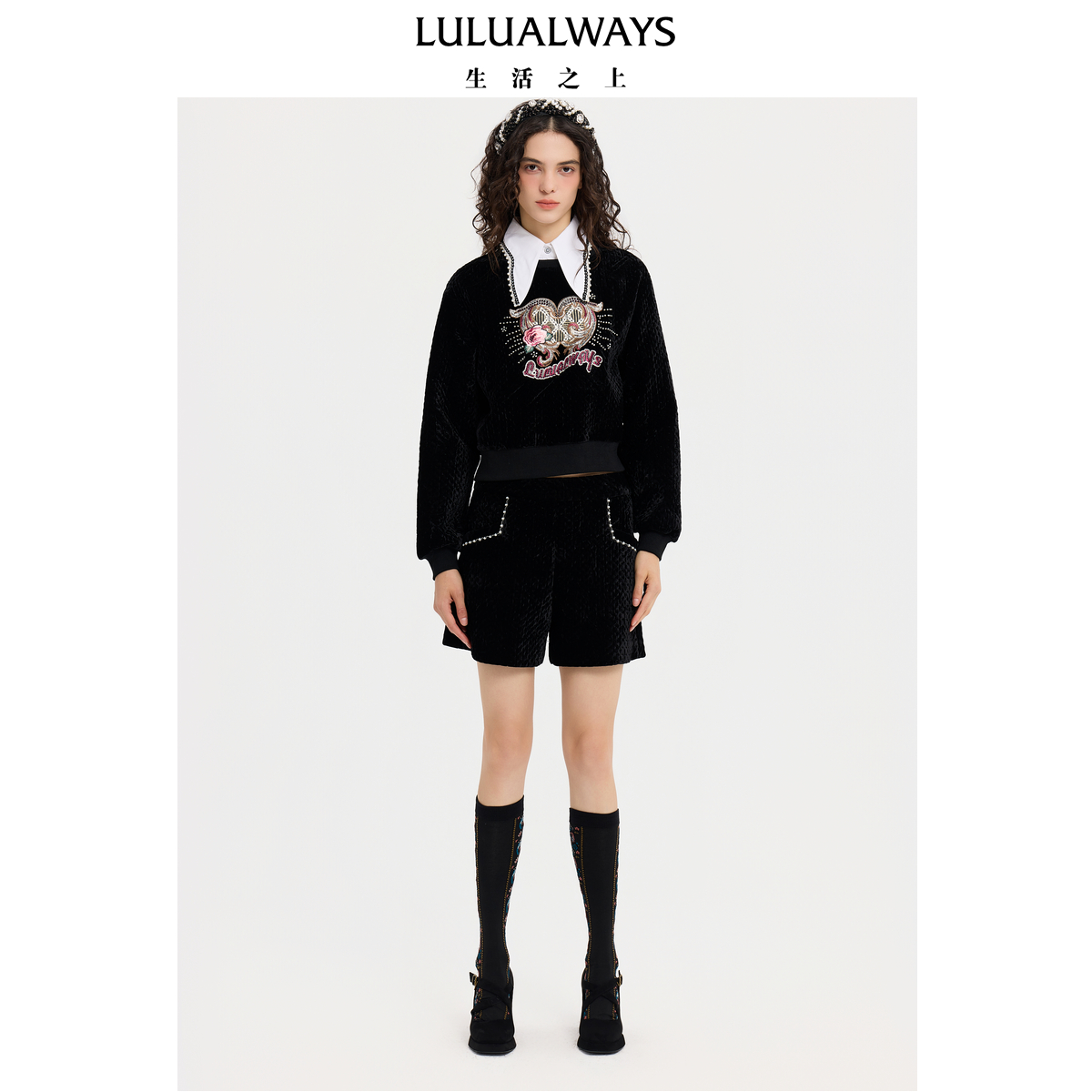 LULUALWAYS我爱露露25冬季新款时尚洋气厚款假两件套头宽松卫衣女