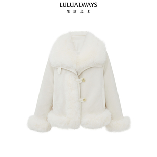 LULUALWAYS我爱露露24冬季新款仿狐狸毛拼接机车外套短款羽绒服女