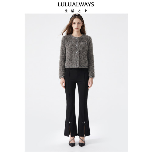 LULUALWAYS我爱露露26冬季新款复古氛围感蓬松毛绒设计圆领短外套