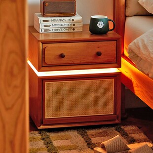 一刻木器全实木机器人床头柜可移动夜光卧室小户型超窄床边储物柜