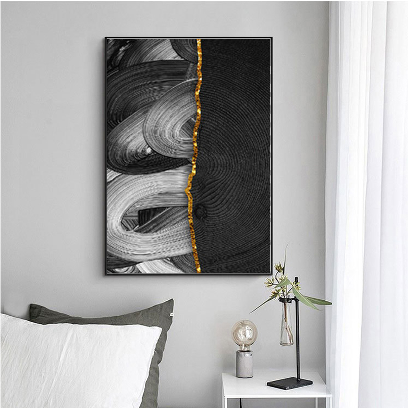 抽象风格现代简约沙发背景墙装饰画卧室客厅喷绘金色走廊过道挂画