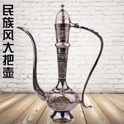 巴基斯坦铜器民族手工艺品酒壶民族壶大把壶摆件特色家居装饰摆设