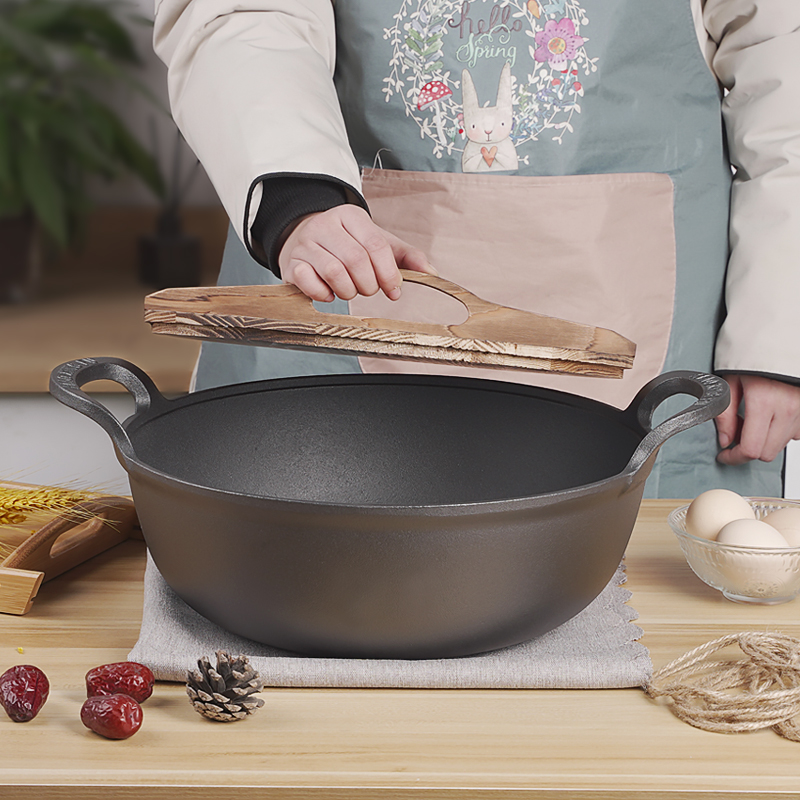 小幸福34-36cm家用平底元宝锅铸铁无涂层纯铁锅煮粥锅煲汤炒锅