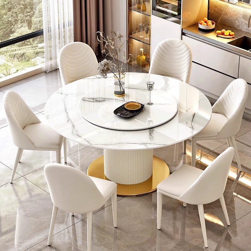 奶油风纯白加厚岩板餐桌椅组合小户型客厅家用餐桌出租屋吃饭桌子