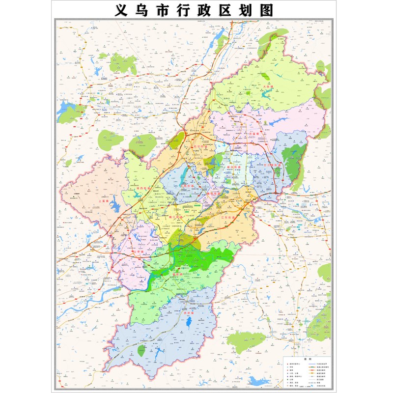 义乌市地图2024行政区划图贴图简版地图覆膜防水地图定制高清粘墙