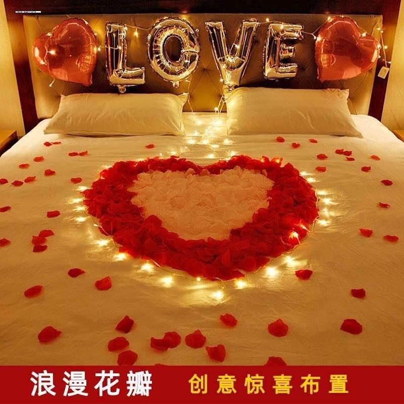 玫瑰仿真花瓣床撒花场景生日户外