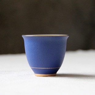 蓝色茶杯陶瓷功夫茶具品茗杯单杯路宝描金小杯子家用品茶杯定制