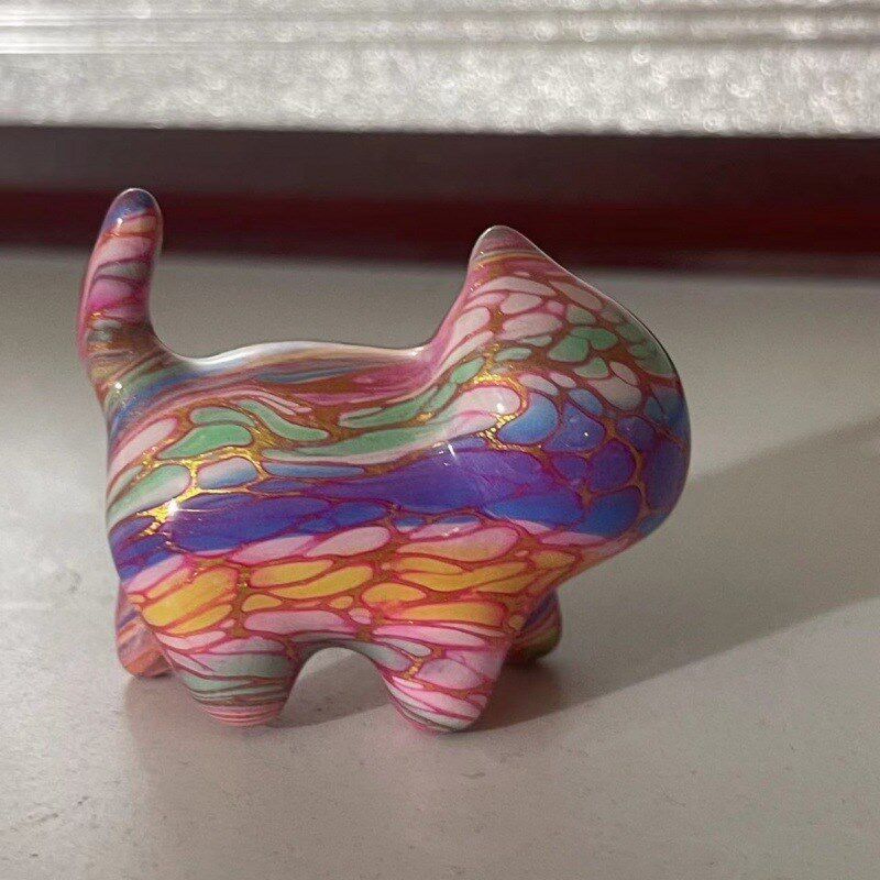 大漆自信猫摆件款檀木飘漆翘尾巴猫咪新款漆猫手把件礼品