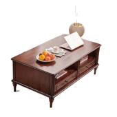 美式 长方形四抽茶几 复古实木茶几组合中古风客厅家具法式