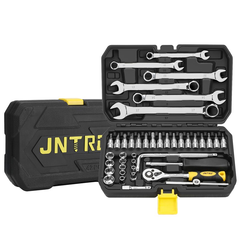 42件小飞汽修工具套装梅开扳手批头套筒五金多功能工具箱