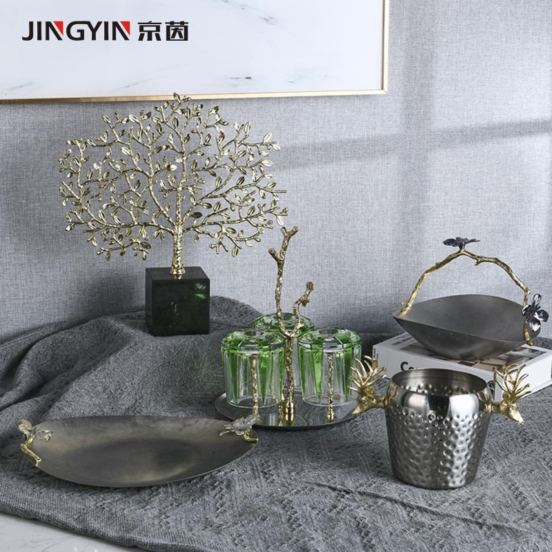 蝶恋系列不锈钢果盘复古轻奢手工厨房餐厅水果盘装饰客厅茶几摆件图片