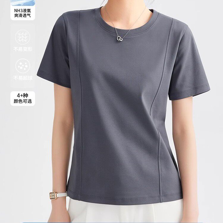 鱼骨丝光棉短袖t恤女夏季2026新款女装圆领女士白色上衣冰丝体恤