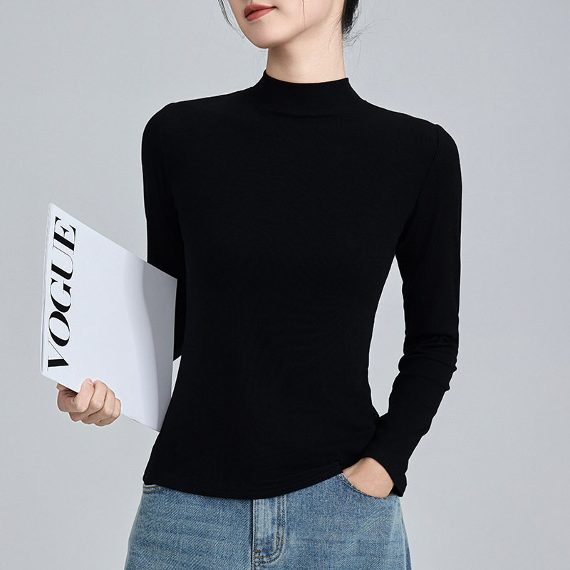 半高领打底衫女春秋冬内搭白色2024新款长袖修身T恤外穿肌底上衣
