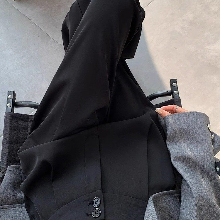 黑色西装裤女夏季薄款2025新款垂感高级感西裤直筒小个子阔腿裤子