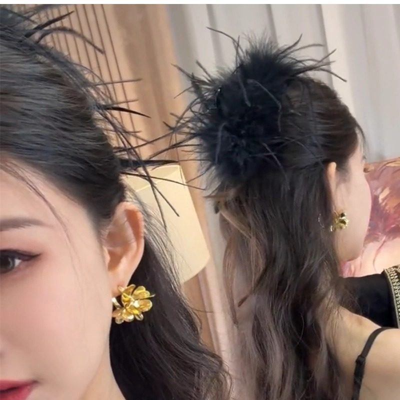 黑色羽毛鲨鱼抓夹四倍蓬松显发量