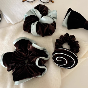 撞色丝绒大肠发圈一字弹簧夹发夹高级感扎头发头绳时尚洋气百搭款