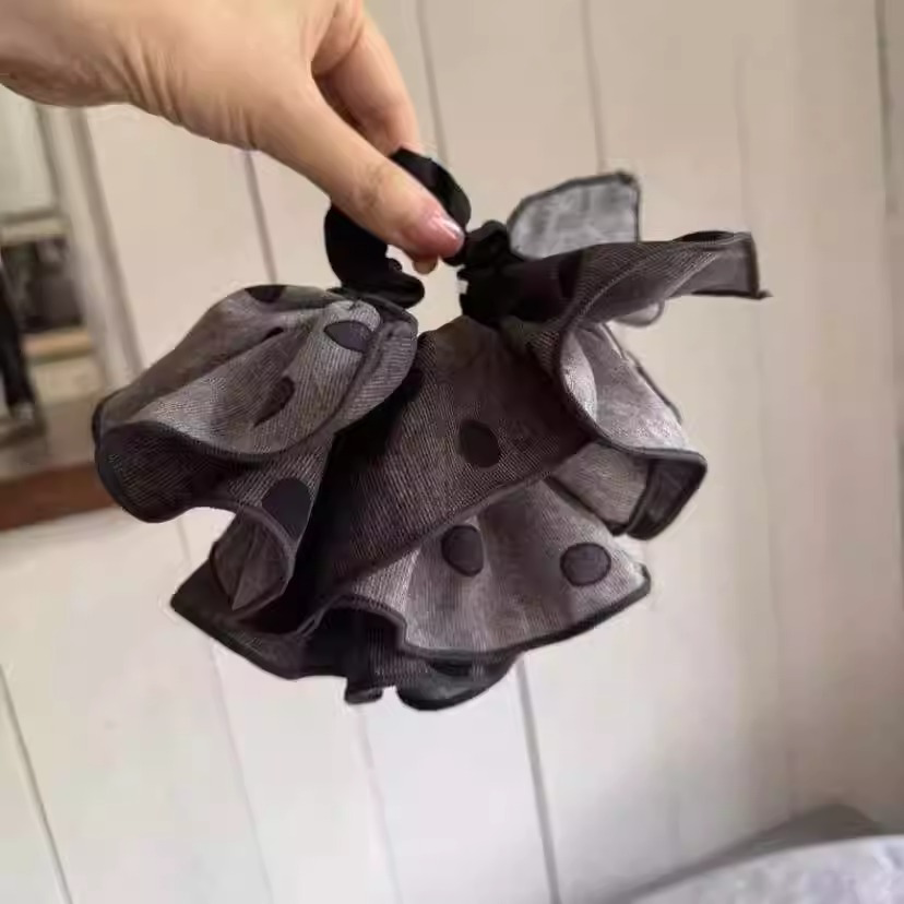 时尚高级感灰色波点裙摆发圈低马尾头绳发绳韩系慵懒风大号皮筋