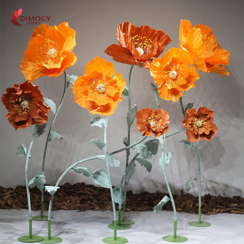 大型纸艺花虞美人婚礼道具商业美陈地产店铺橱窗布景真丝花巨型