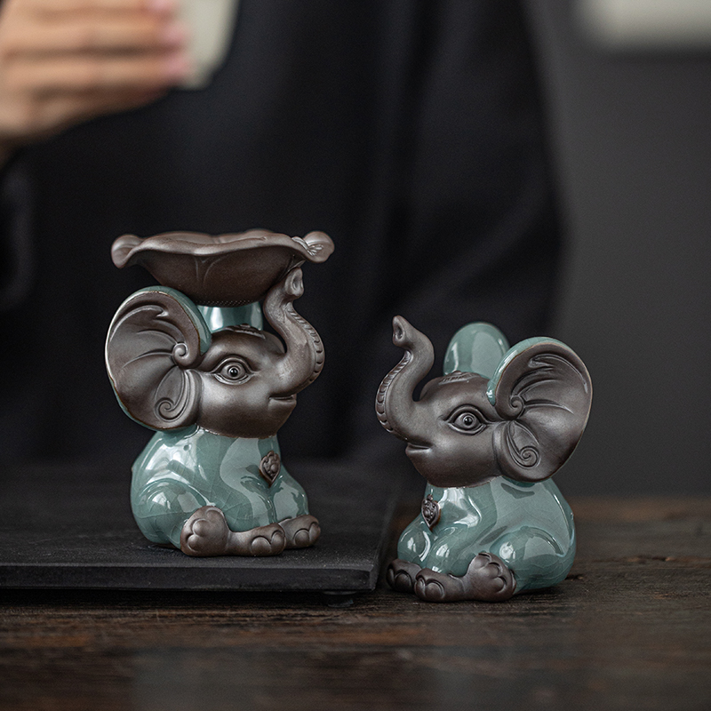 创意陶瓷招财大象茶宠摆件精品可养茶玩茶漏公道杯茶滤网茶具配件