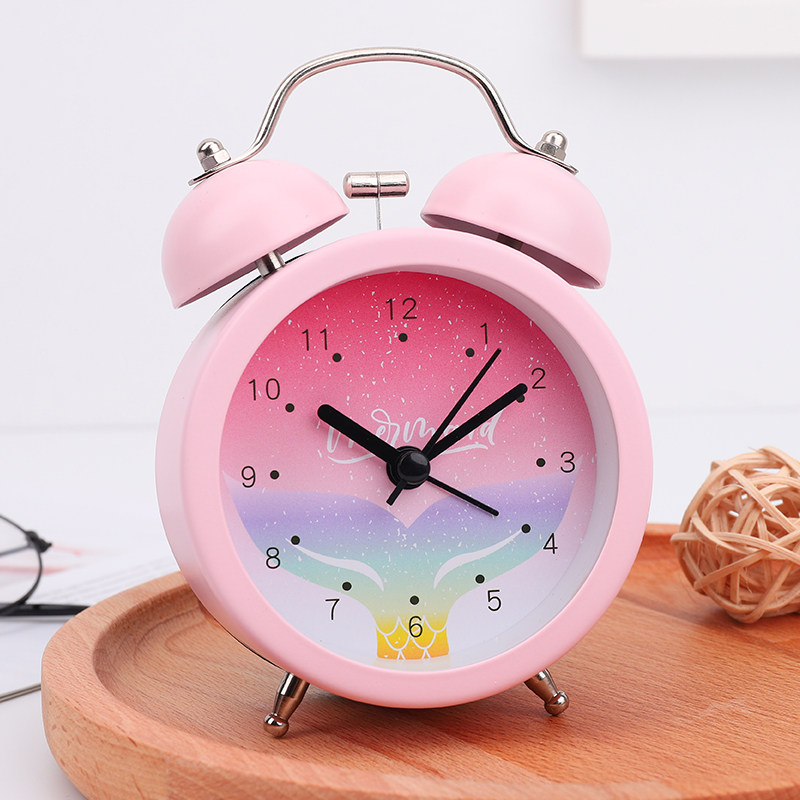 简约大音量女生可爱儿童小闹钟卧室夜灯静音时钟表强力叫醒学生用