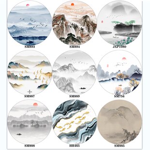 定制面圆形半纱画屏风画布定制乔其纱布山水水墨装饰画