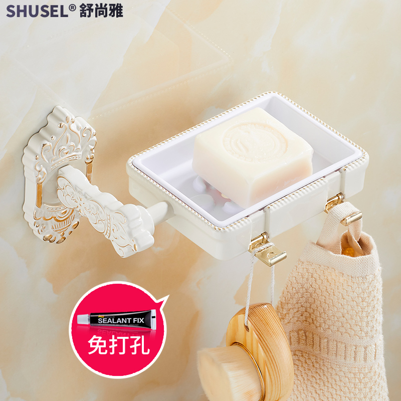 金色加白色免打孔欧式挂件皂网烤白漆肥皂盒 肥皂架 香皂架肥皂网