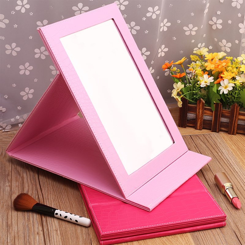 高清PU皮革台式眼镜珠宝店用简约化妆镜超大号梳妆镜梳头折叠镜子