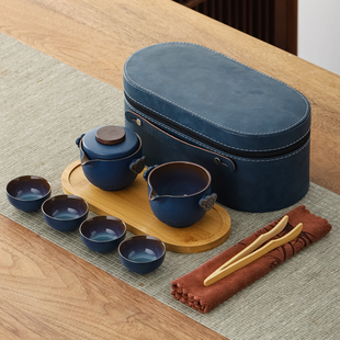 户外收纳高档车载便携旅行茶具套装 快客杯一壶二杯陶瓷迷你便携式