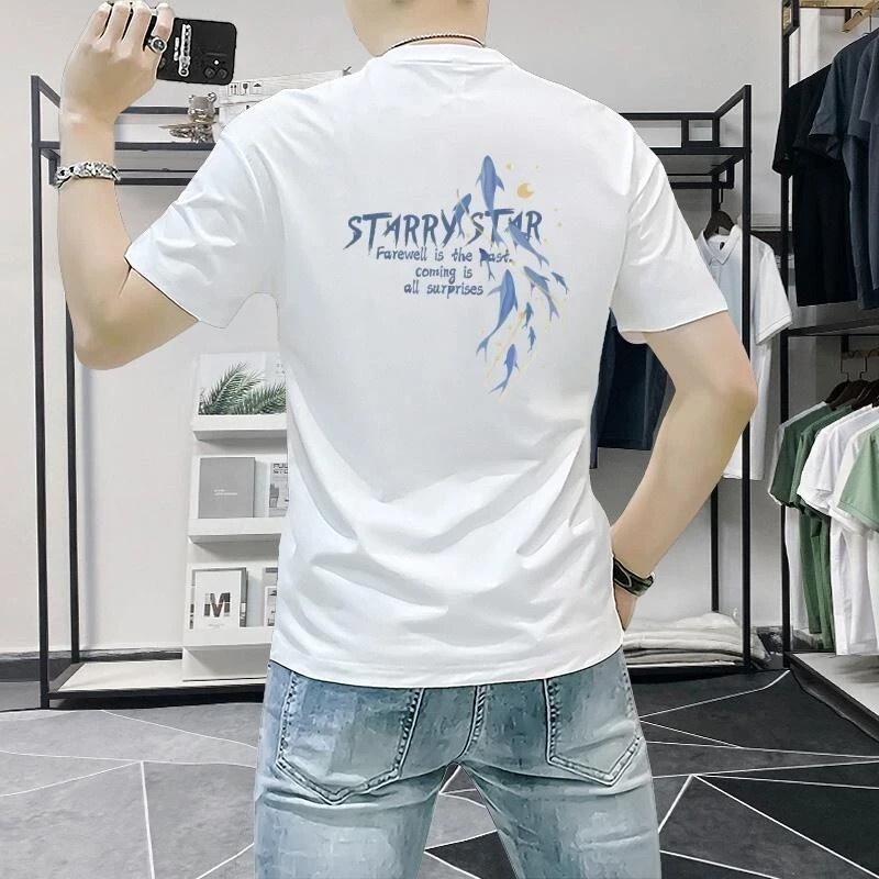 隐泉水榭y2夏季潮休闲男士时尚潮流短袖T恤圆领个性印花薄款上衣