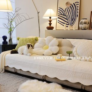 奶油风全棉沙发垫四季 法式 通用防滑皮沙发盖罩轻奢高级感坐垫巾套