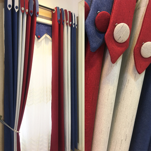 成品窗帘 现代英伦风格卧室书房打孔 遮光窗帘棉麻亚麻 共舞