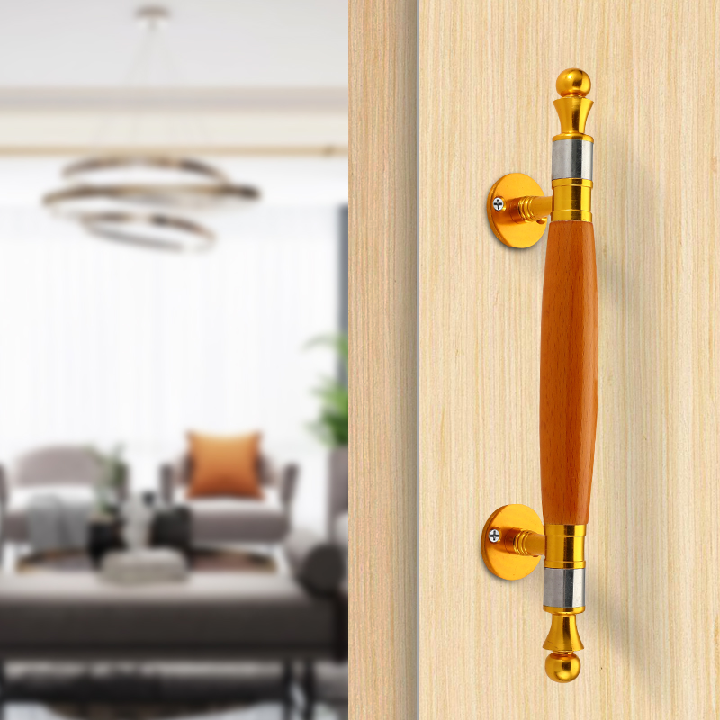 加厚金色木纹明装拉手木门把手大门防火门房门卧室尖小拉手