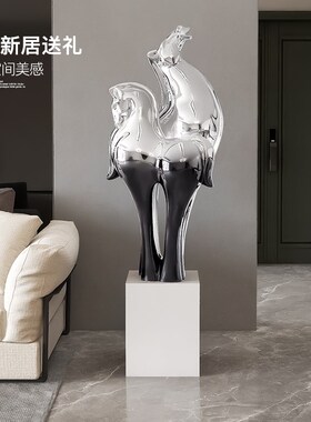 马到成功客厅大型落地电视柜旁雕塑酒店大堂装饰品乔迁新居