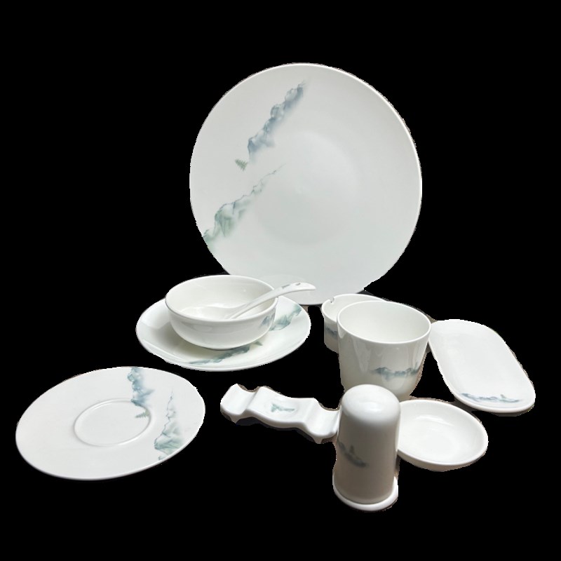 酒店餐厅高档新骨瓷摆台餐具汤碗陶瓷盘骨碟装水杯筷架毛巾碟商