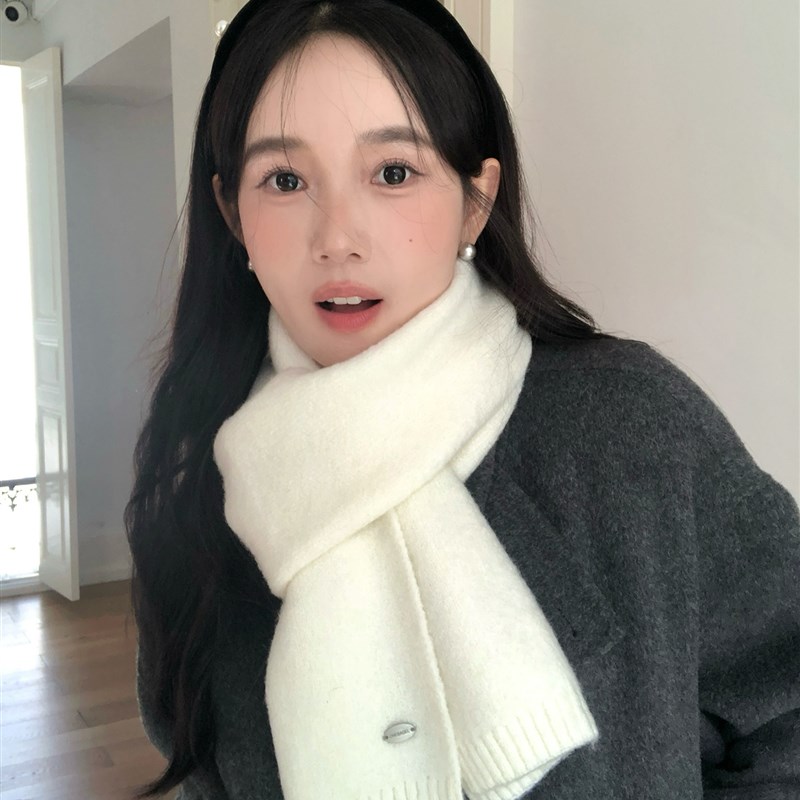 温柔白月光~经典纯色百搭针织围巾女冬季I2025新款保暖毛线围脖男